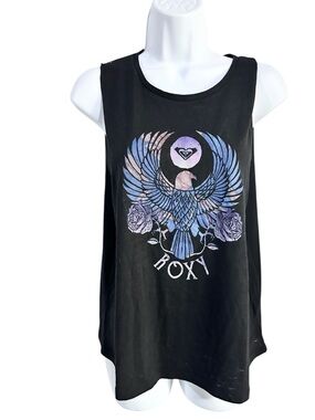 Roxy Black Graphic Tank Top with Purple Blue Eagle Print Size M - NWOT